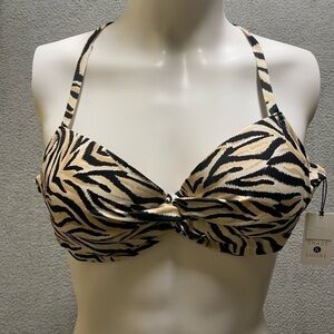 Shade & Shore Women's Bikini Top 36C Black Beige Adjustable Straps Animal Print